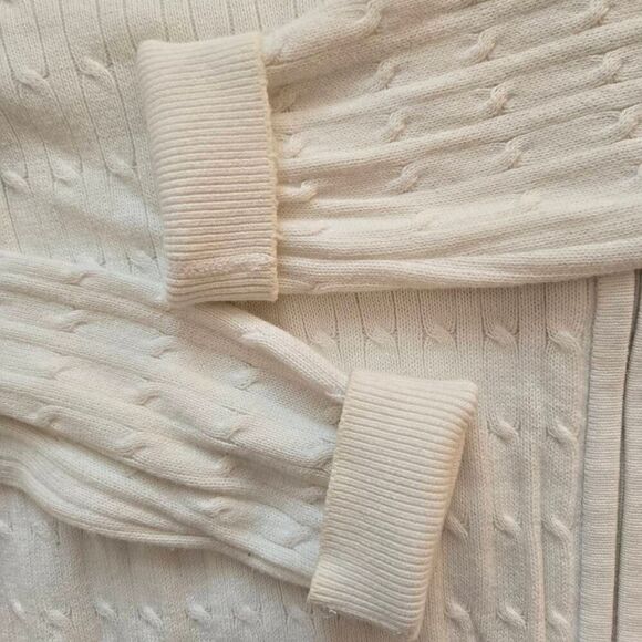 Astra Classic Womens White Cotton Cable Knit Full Zip Cardigan Sweater Small - Picture 7 of 12